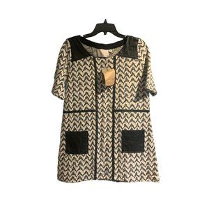 Anthropologie Postmark Tunic Size L Chevron Hida Vegan Leather Pockets